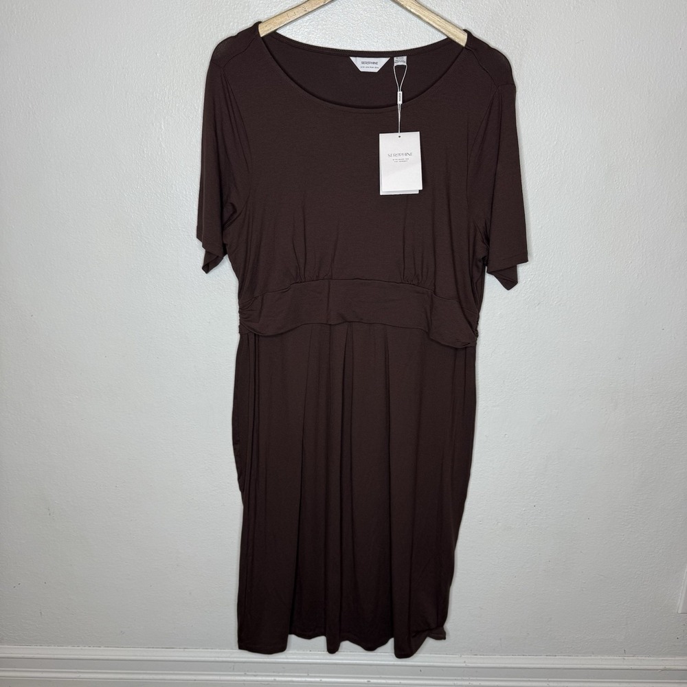 New Seraphine Nursing Pleat Detail Dress Chocolate Brown Women's US 14 Viscose‎